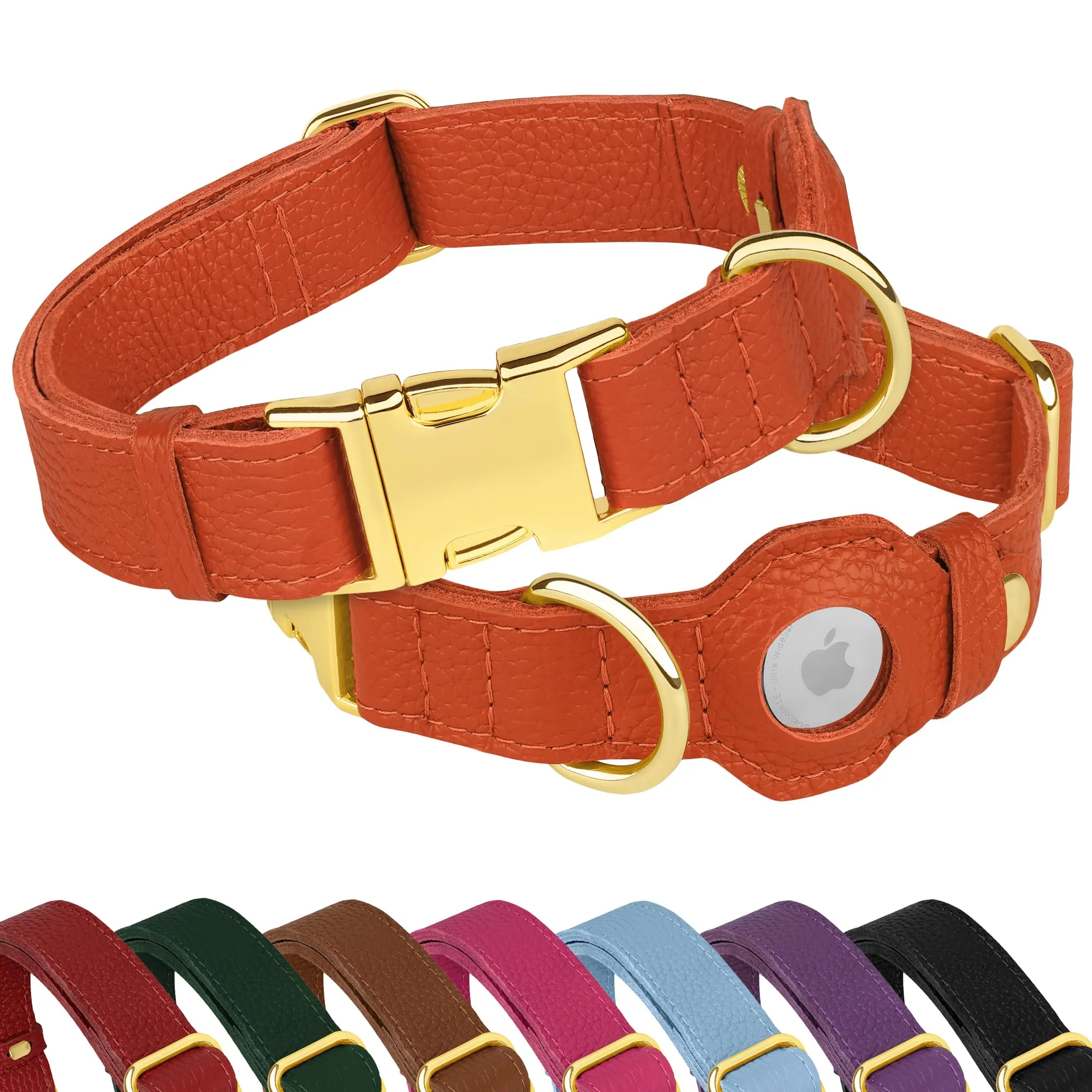 Modern BUDKAS Leather AirTag Dog Collar – Soft Leather Metal Buckle AirTag Holder For Small to XL Dogs Practical