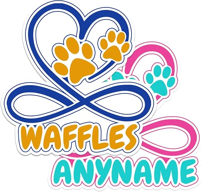 Pure Custom Pet Name Sticker Personalized Text Infinity Heart Pawprint Animal Lovers Lightweight