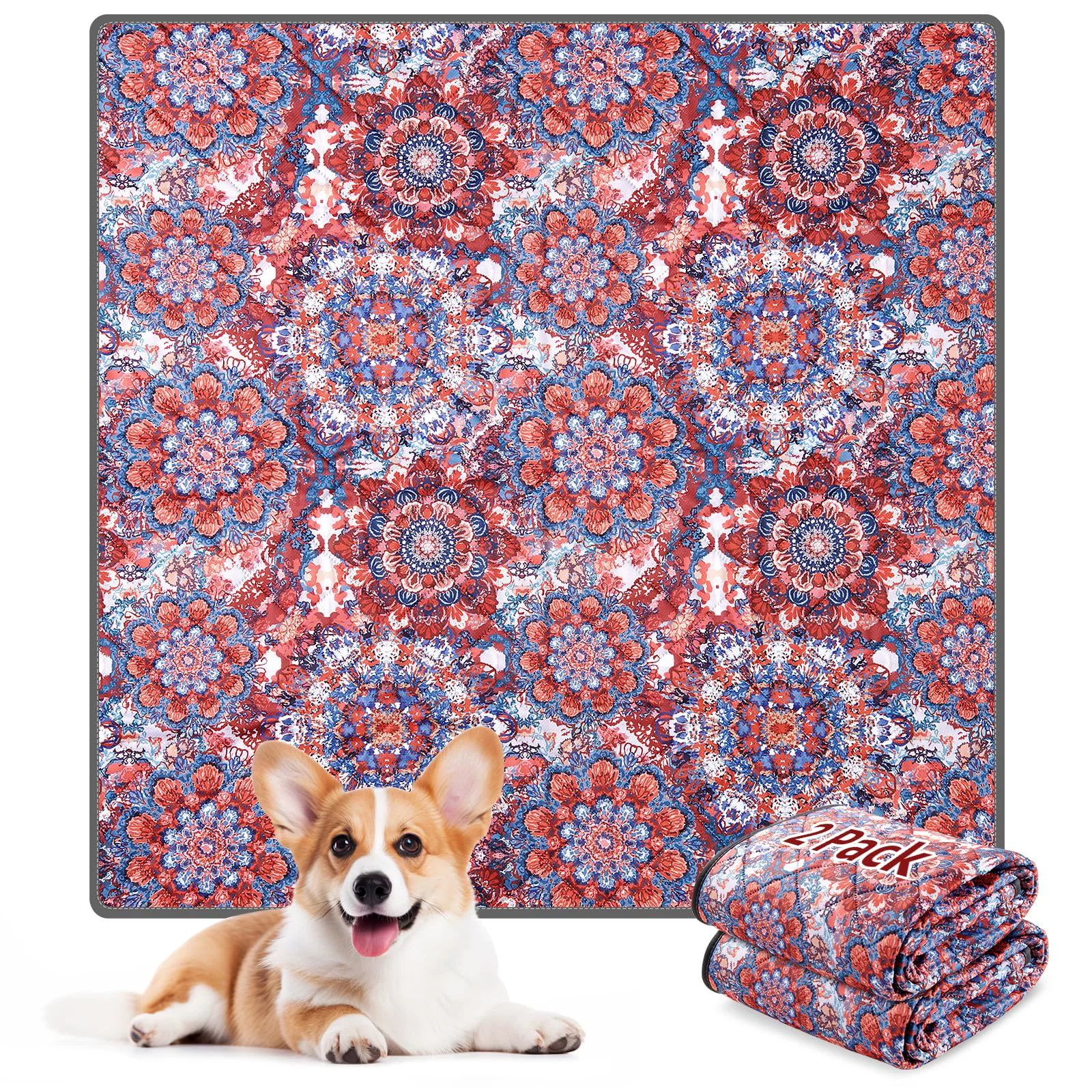 Organic LOOBANI Washable Dog Pee Pads – 2-Pack 36x36 Red Flower Design Consistent