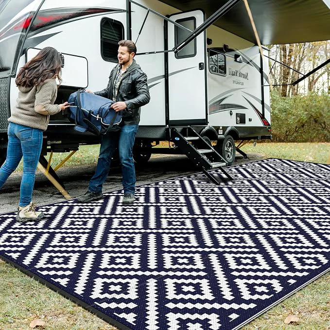 Refined GENIMO Outdoor Rug for Patio Reversible Plastic Straw Rugs for RV Pure