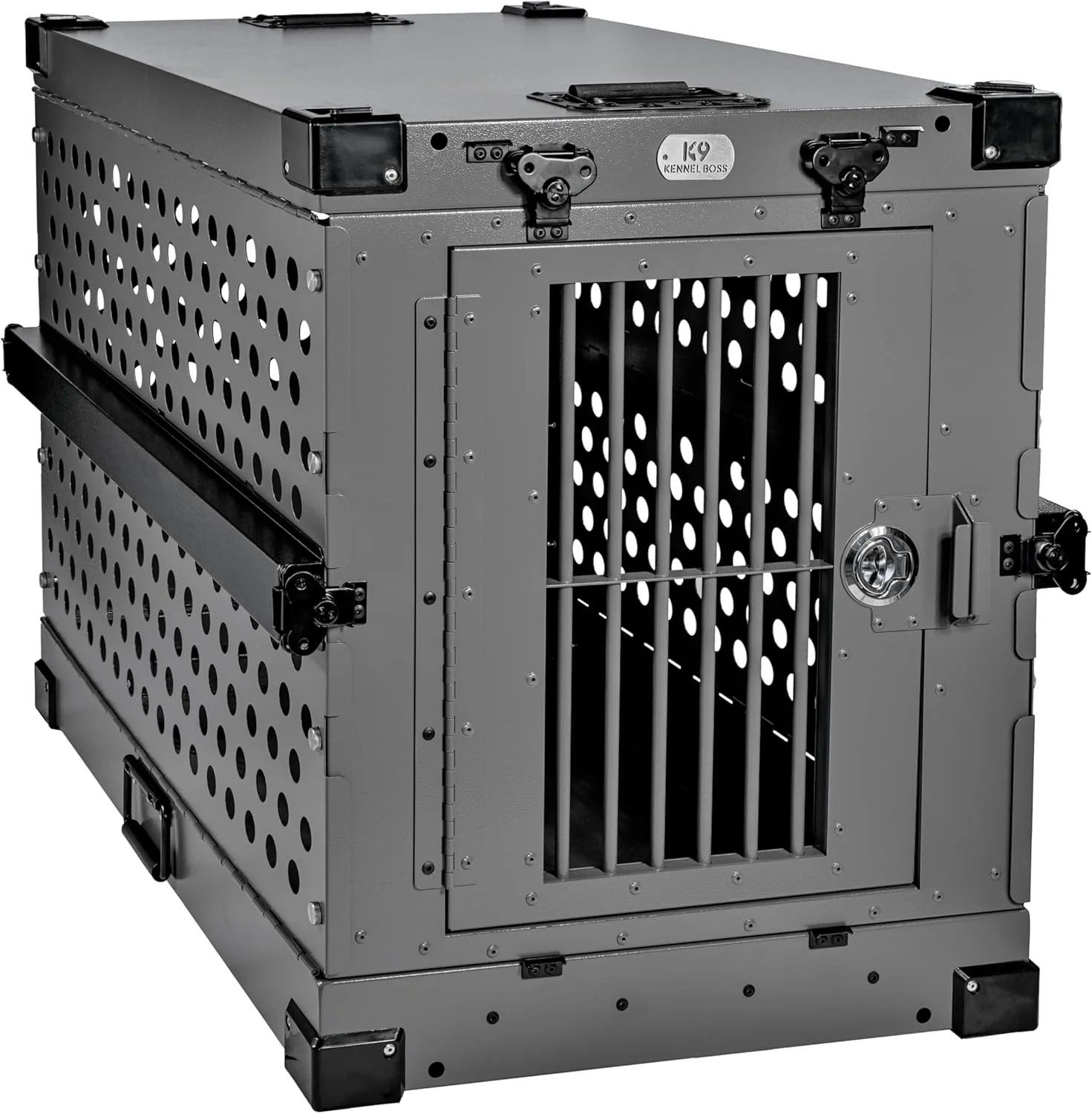 Smart Heavy Duty Fully Collapsible Powder-Coated Aluminum Dog Crate - Medium Gray Sophisticated