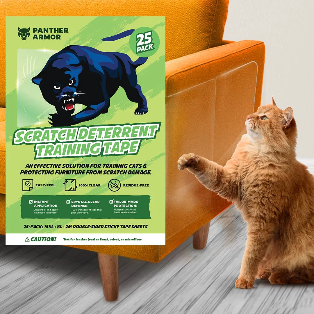 Classic Panther Armor 25-Pack Cat Scratch Furniture Protector Tape Sheets Double-Sided Deterrent 15 XL 8 Large 2 Medium – Clear First-Class