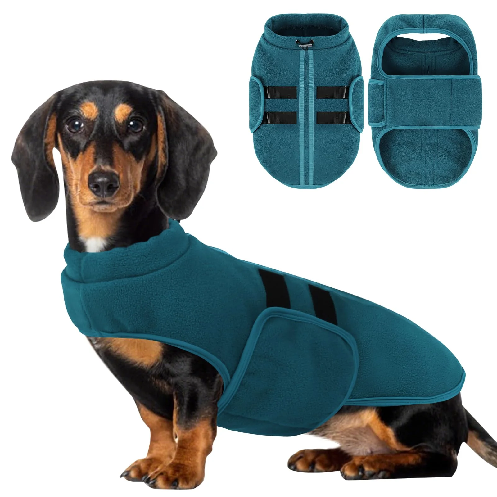 Elite PUZAUKAL Adjustable Dog Sweater – Fleece Coat for Small to Large Dogs Peacock Blue L Selected