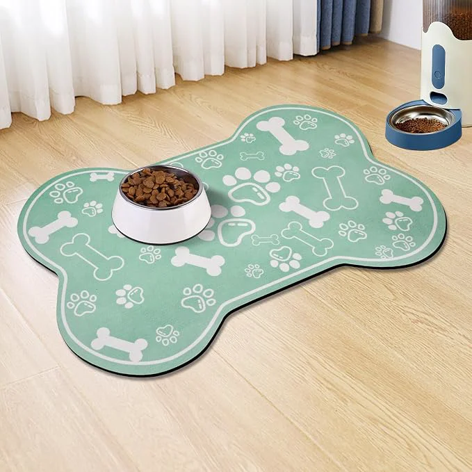 Healthy Dog Cat Mat for Food and Water Rapid Absorbent Pet Feeding Mat Bone Shaped Detailed