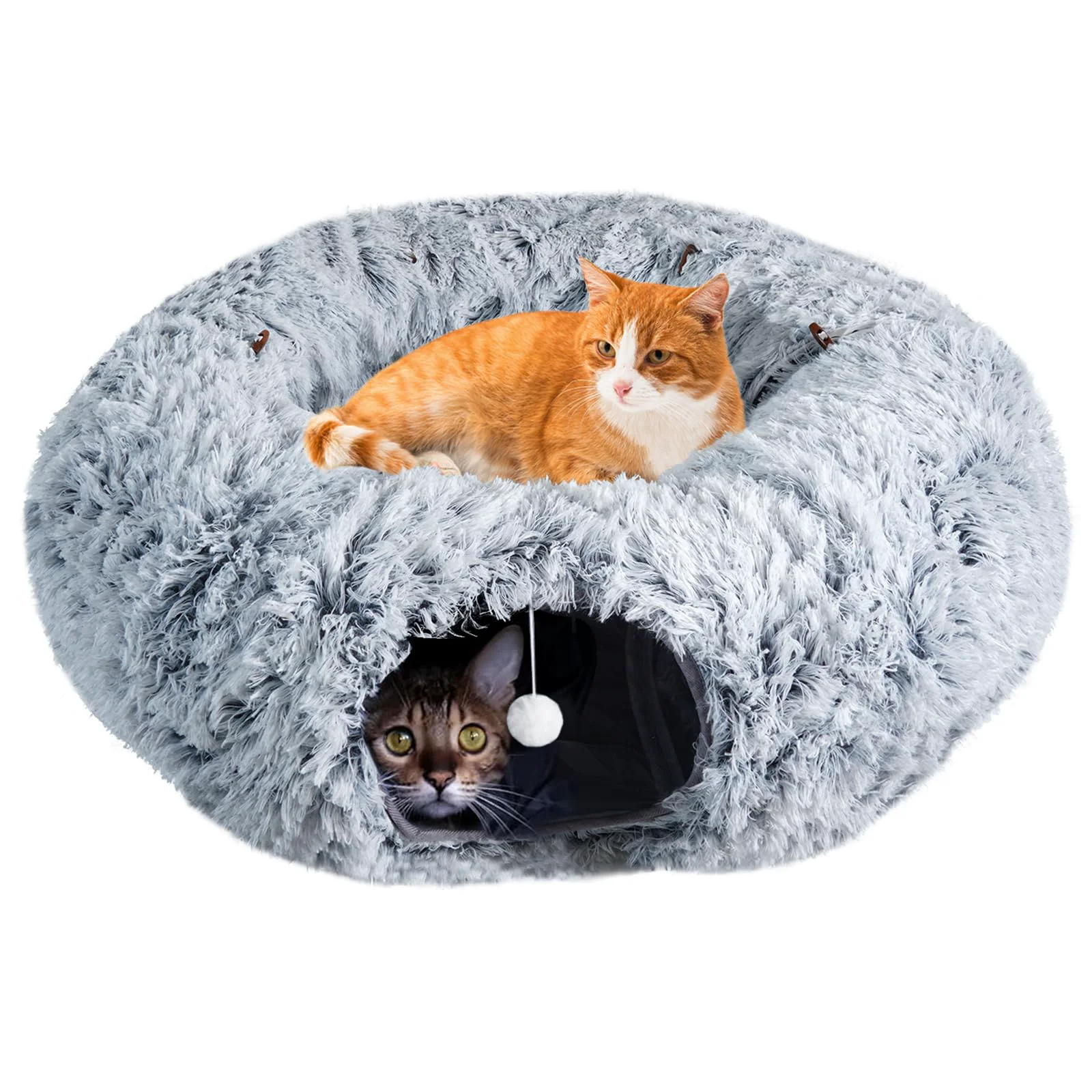 Unique Farhming Cat Tunnel Bed – 2-in-1 Donut Tunnel for Indoor Cats Grey Fine