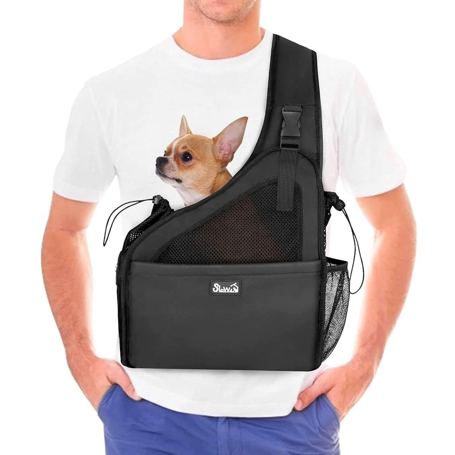 Minimalist Lukovee Dog Sling Carrier for Small Dogs Hard Bottom Adjustable Soft Strap Pockets Up to 6 lbs Environmentally Friendly