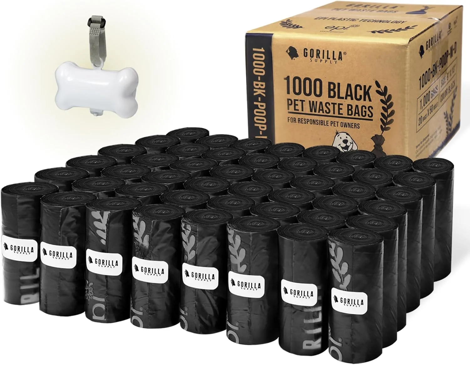 Clean GORILLA SUPPLY Dog Poop Waste Bags with Dispenser and Leash Tie 9 x 13 Black 1000 Count Proven