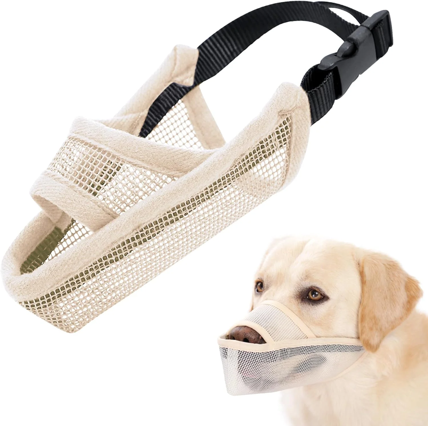 Original Design Crazy Felix Nylon Dog Muzzle for Small Medium Large Dogs Air Mesh Breathable and Drinkable Pet Muzzle for Anti-Biting Anti-Barking Licking XS Beige Sustainable