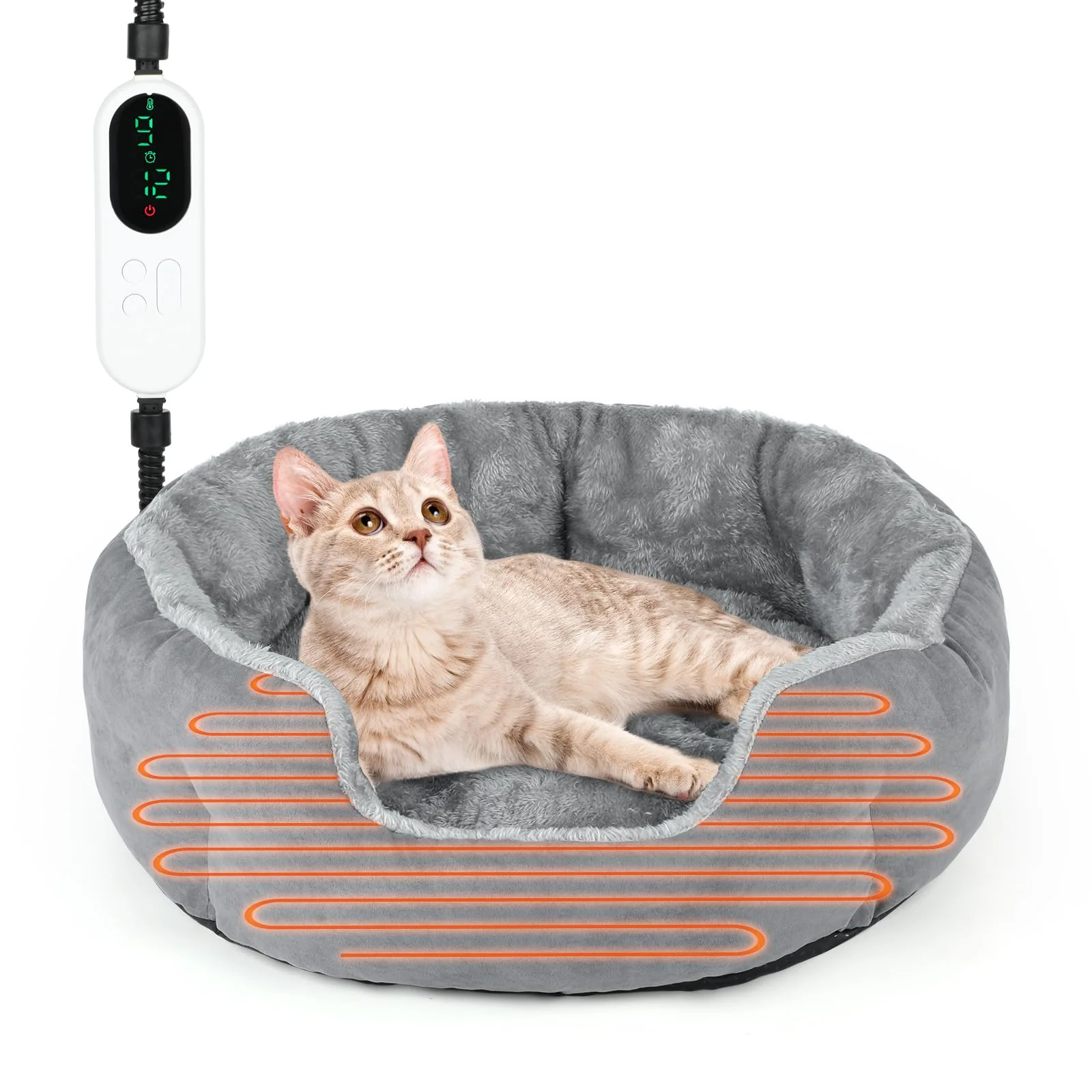 Stylish Lonepetu Heated Cat Bed Indoor – 18.5-Inch Warming Bed with Timer Temp Control Clean