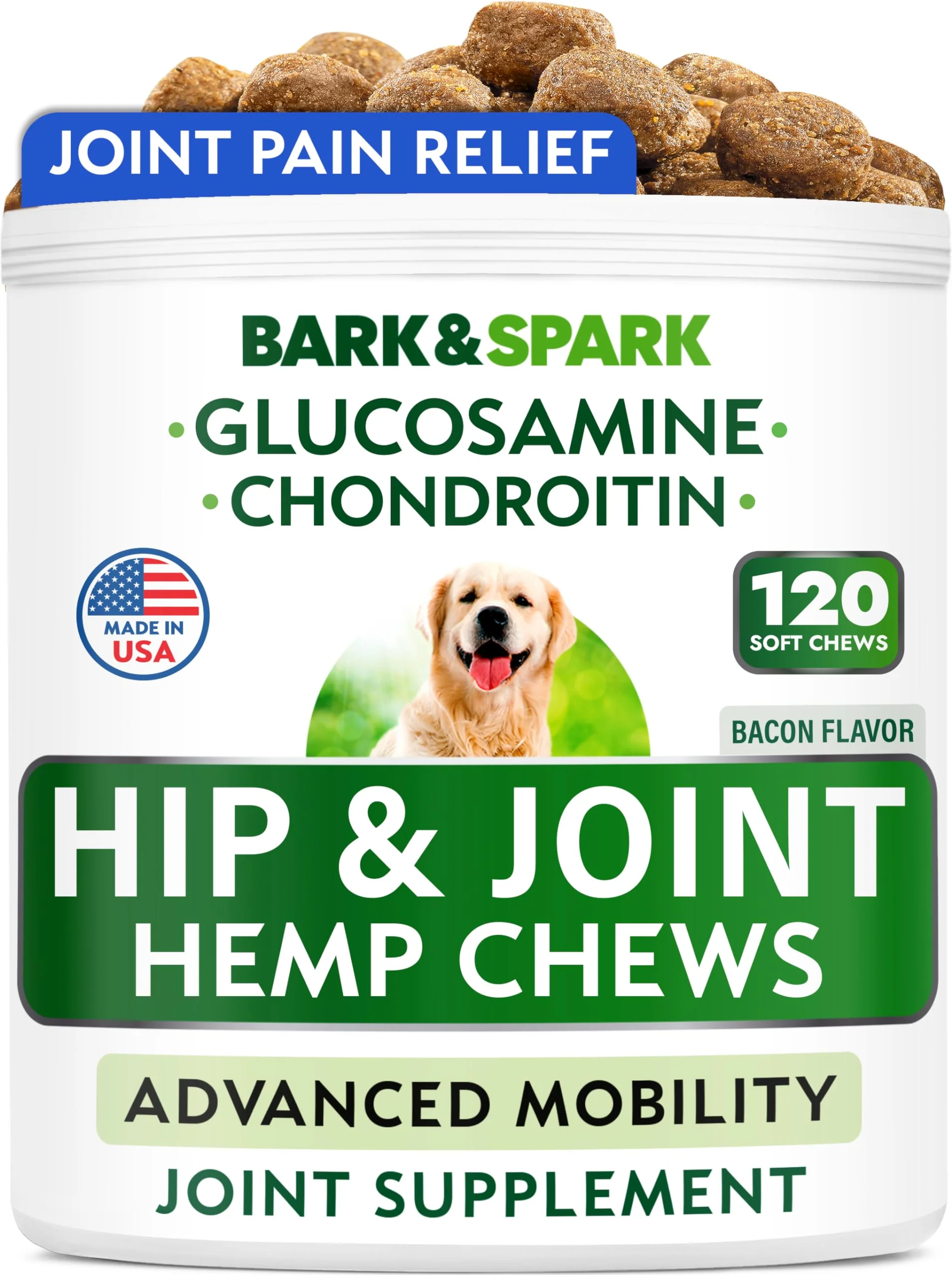 Sustainable BARK SPARK Advanced Hemp Chews for Dogs — Hip Joint Support with Glucosamine Responsible