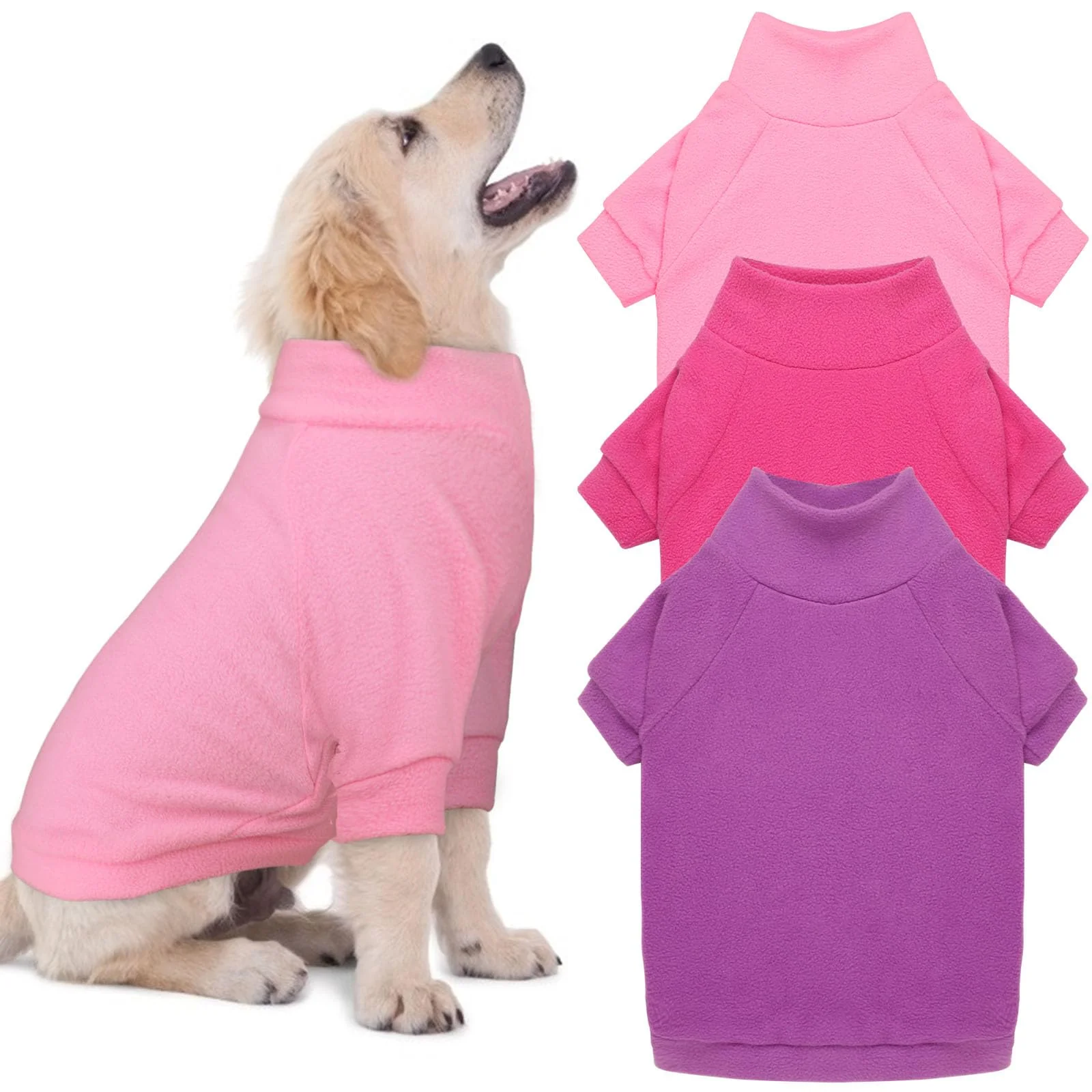 Prestigious HLJ 3 Pack Large Dog Fleece Sweaters Warm Turtleneck Sweatshirts Pink Hot Pink Purple Premium