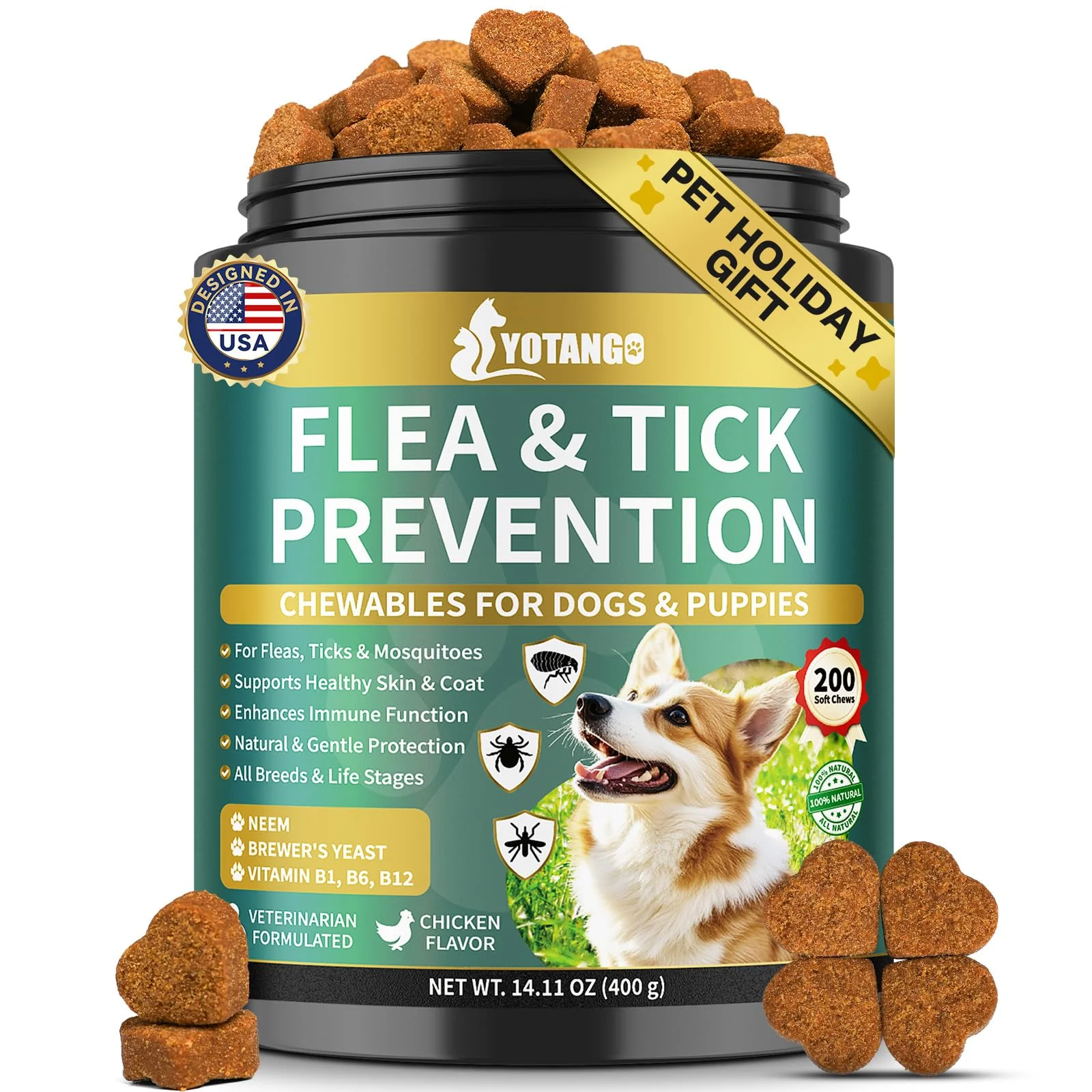 Exclusive YOTANGO Flea Tick Prevention for Dogs — 200 Soft Chews All Breeds Trusted