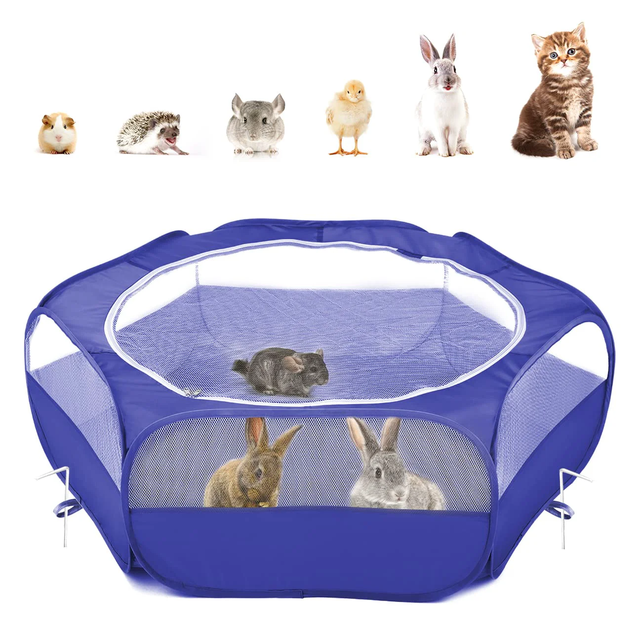 Breathable Pawaboo Small Animals Playpen Indigo – Waterproof Outdoor Pet Fence with Ground Pegs Reusable