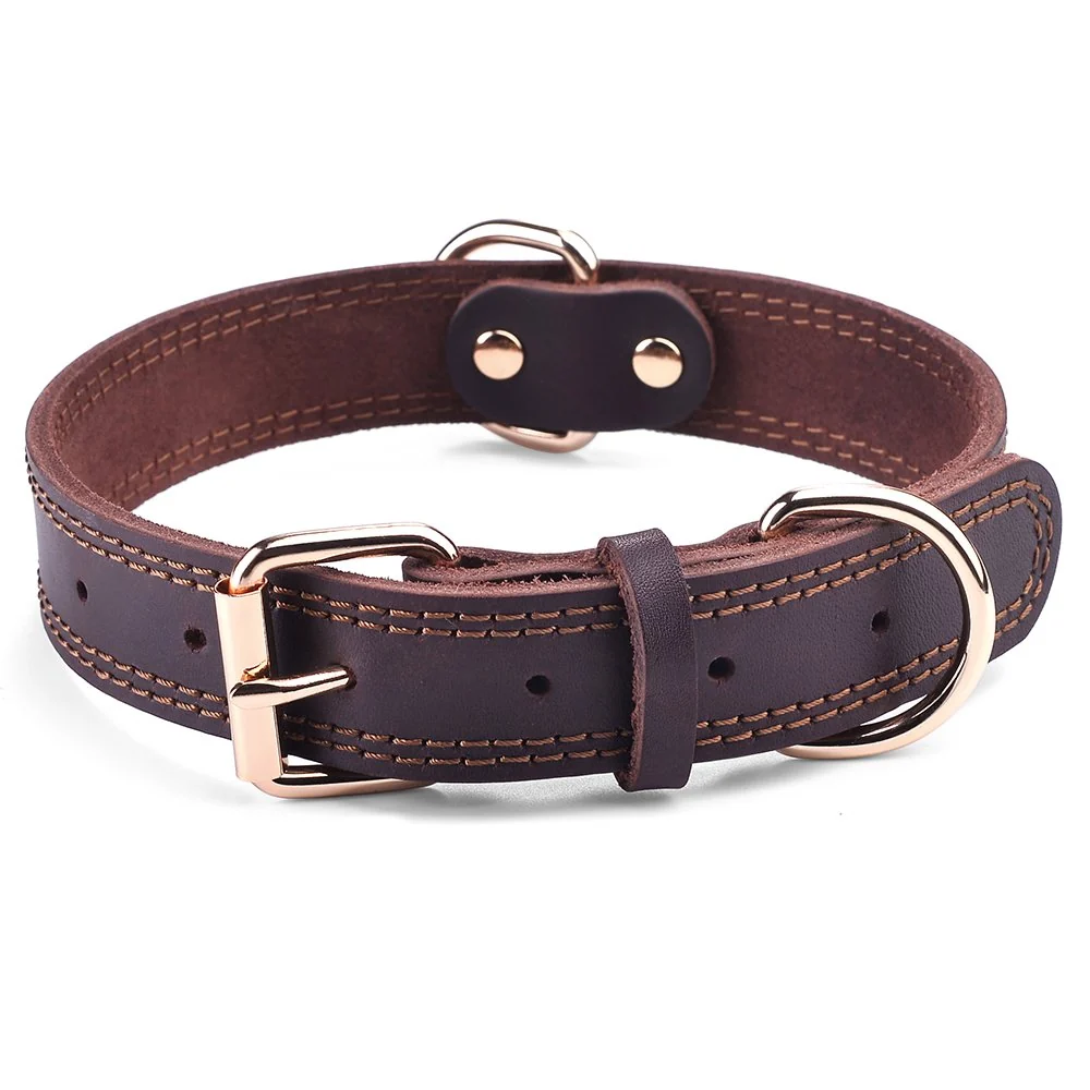 Crafted DAIHAQIKO Leather Dog Collar - Heavy-Duty Wide Collar for All Sizes XL 1.4 inch Wide Easy-to-Use