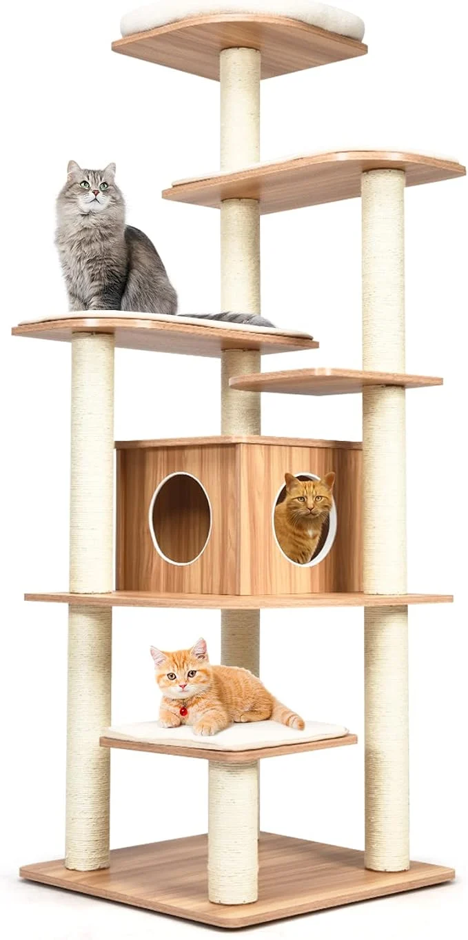 Original Design PETSITE 69 Inches Tall Cat Tree Modern Wooden Cat Tower Responsible