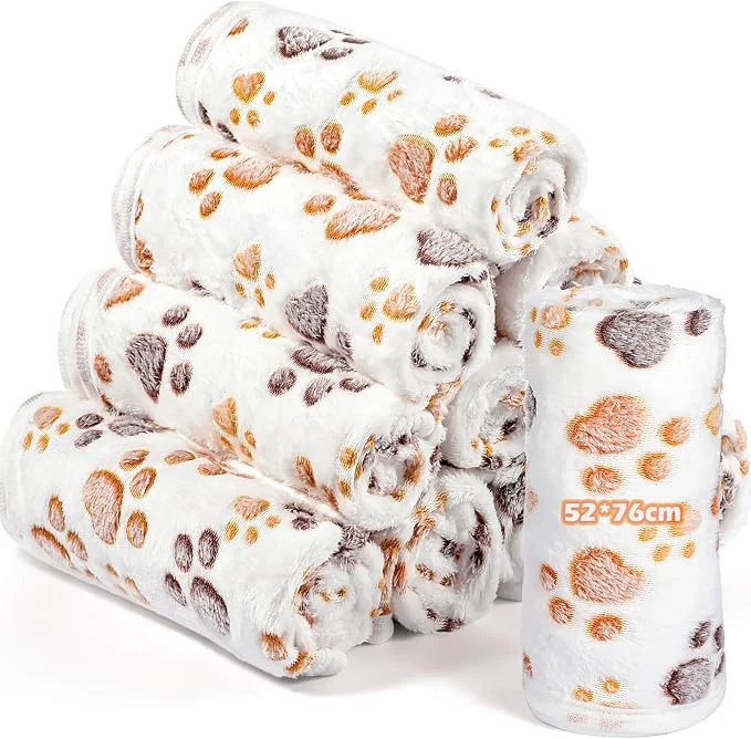 Exclusive Tegeme 12 Pcs Pet Blankets Soft Fluffy Fleece Dog Cat Warm Paw Print Pattern Authentic