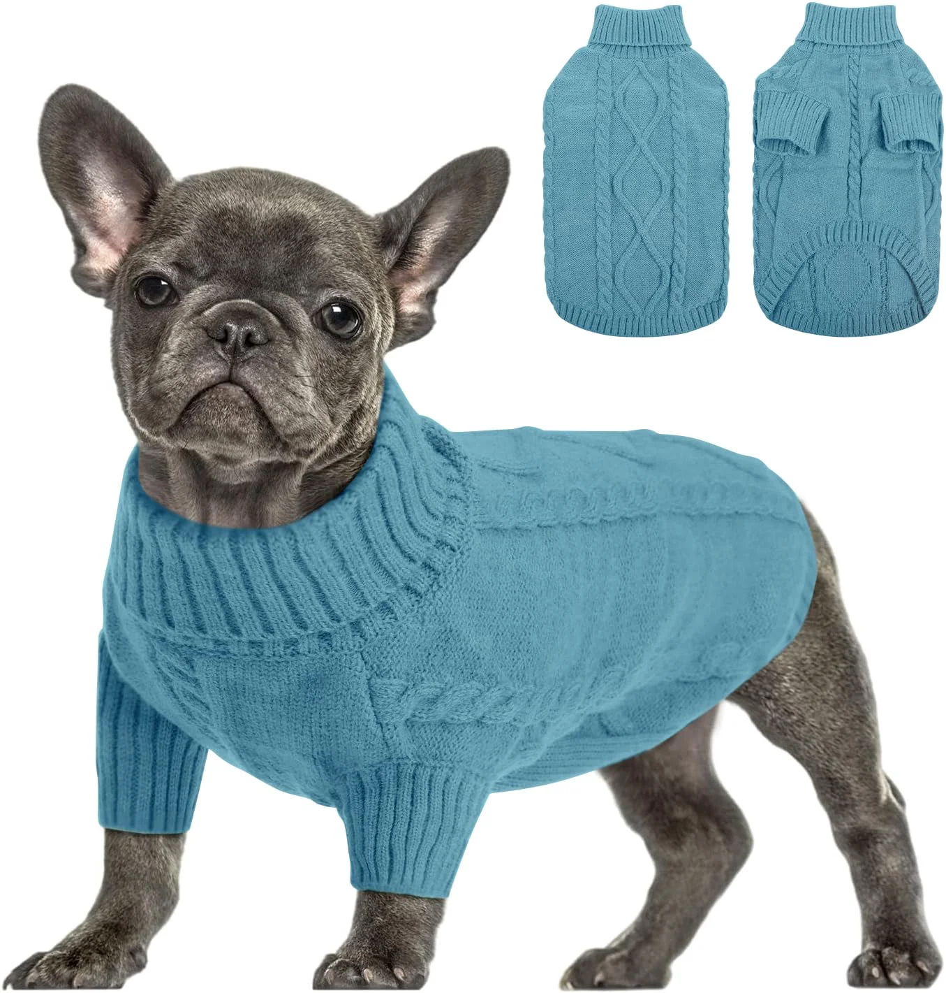 Convenient Queenmore Small Dog Pullover Sweater Peacock Blue Medium Thick Cable Knit Turtleneck First-Class