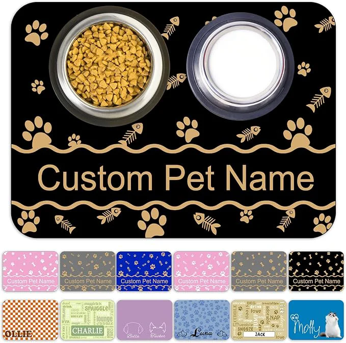 Minimalist Personalized Dog Cat Food Mat Waterproof Non Slip Pet Bowl Mat Absorbent Quick Pure