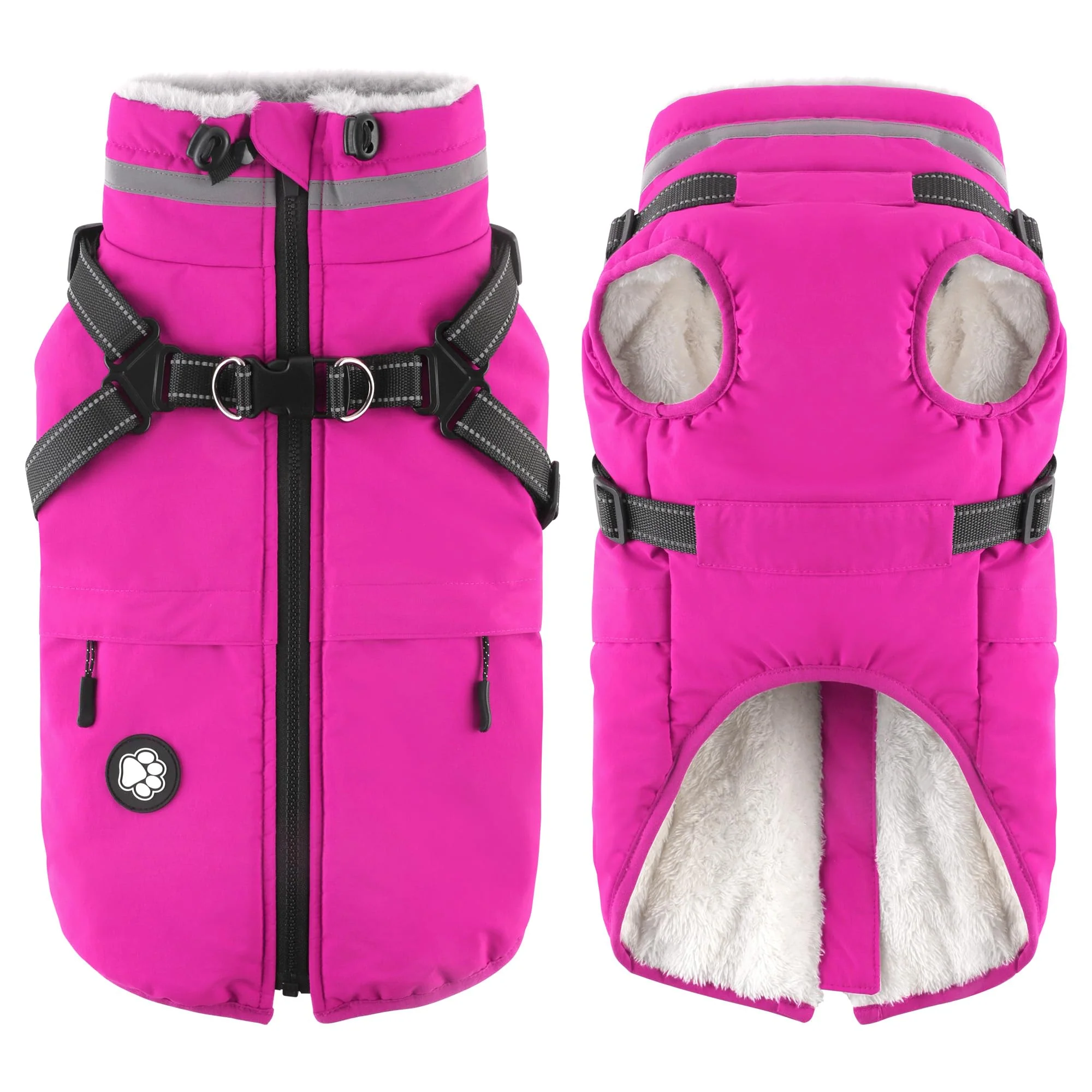 Elegant Dogcheer Waterproof Harness Coat for Dogs Pink 3XL – Winter Jacket with Pockets Reflective Strips High-Performance