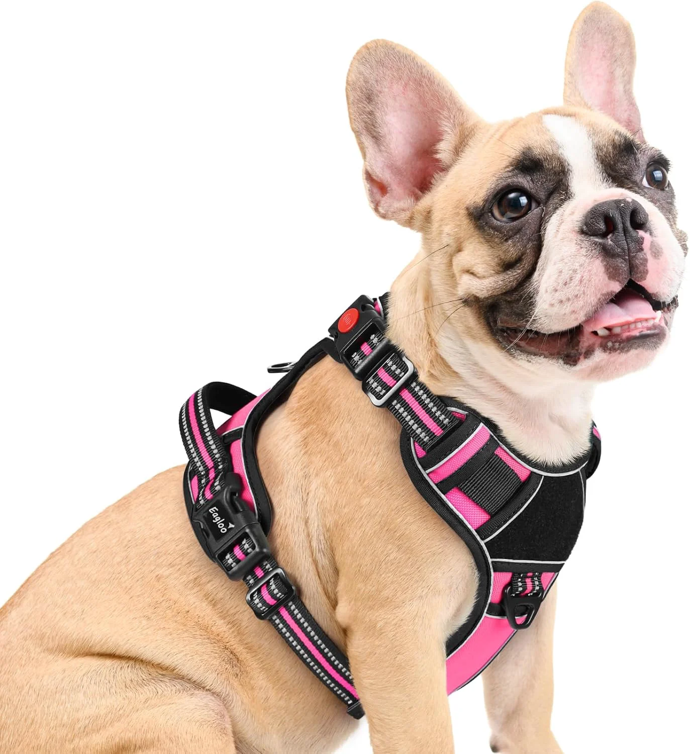 Trendy Eagloo Dog Harness Medium Sized Easy Wearing with 3 Buckles Adjustable No Pull Pet Harness with 2 Rings for Walking No Chock Reflective Soft Padded Vest with Control Handle Pink Black M Versatile