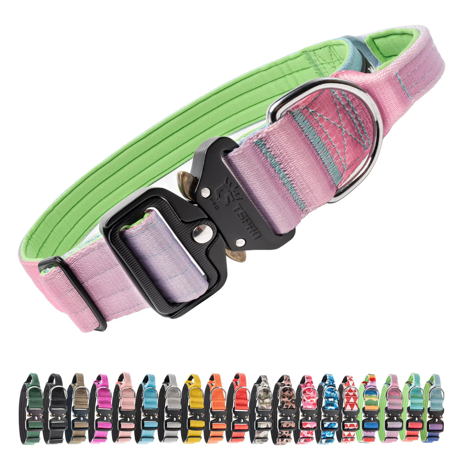 First-Class TSPRO Premium Tactical Dog Collar with Handle - Heavy-Duty Quick-Release for Medium Large Dogs Cyan Gradient Size L Solid