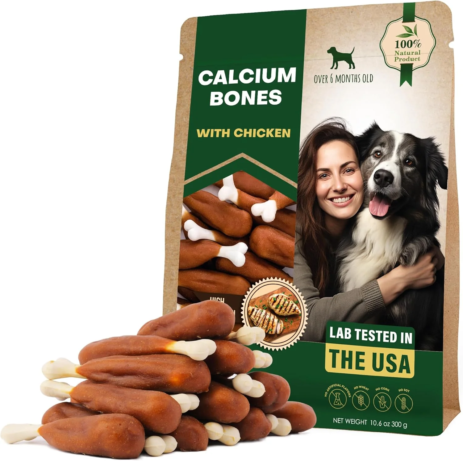 Exclusive Beloved Pets Dog Treats Calcium Bones Wrapped Chicken Rawhide Chew 11Oz - Pet Healthy Dried Snacks Grain Meat - Bulk Chews for Christmas Training Small Large Dogs - Made for USA Clean