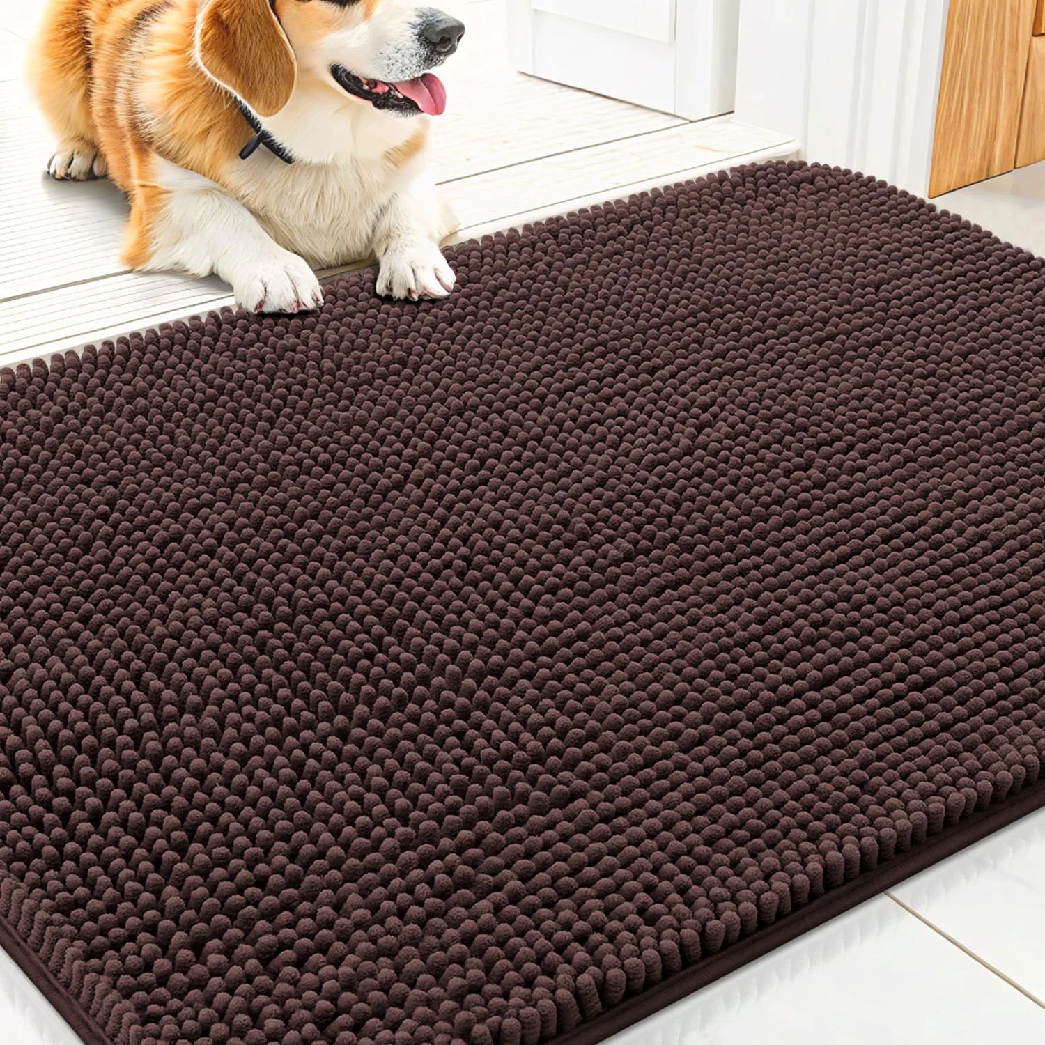 Fashionable Smiry Dog Door Mat for Muddy Paws 30x20 Absorbs Moisture and Dirt Doormat Non-Slip Washable Quick Dry Chenille Front Door Mat Indoor Entrance Entryway Carpet for Inside Floor Brown Minimalist