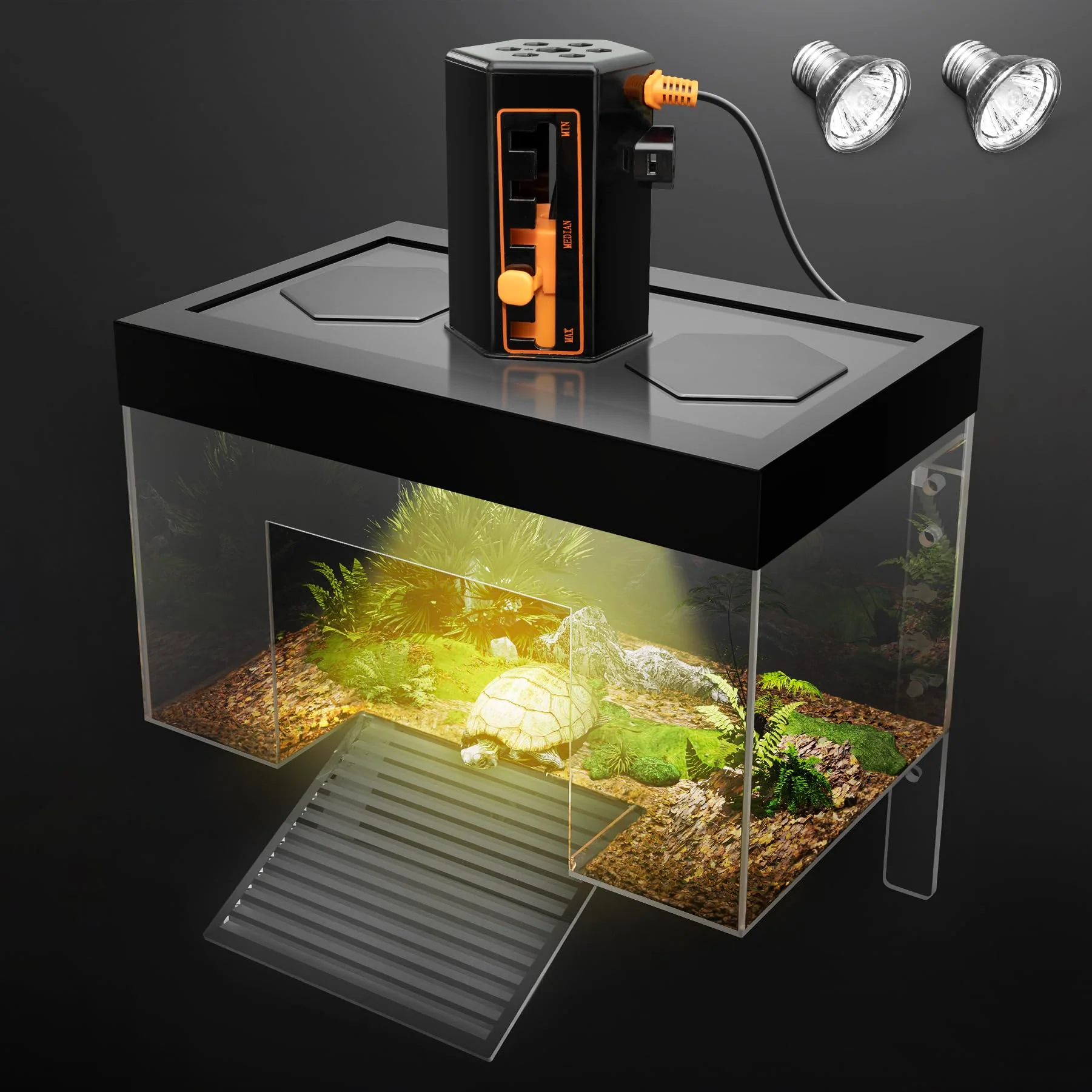 Prestigious Clioran Turtle Basking Platform with Light — Top-Hanging 7.8x5.5x5.5 Inch Tiny Turtle Habitat Optimized