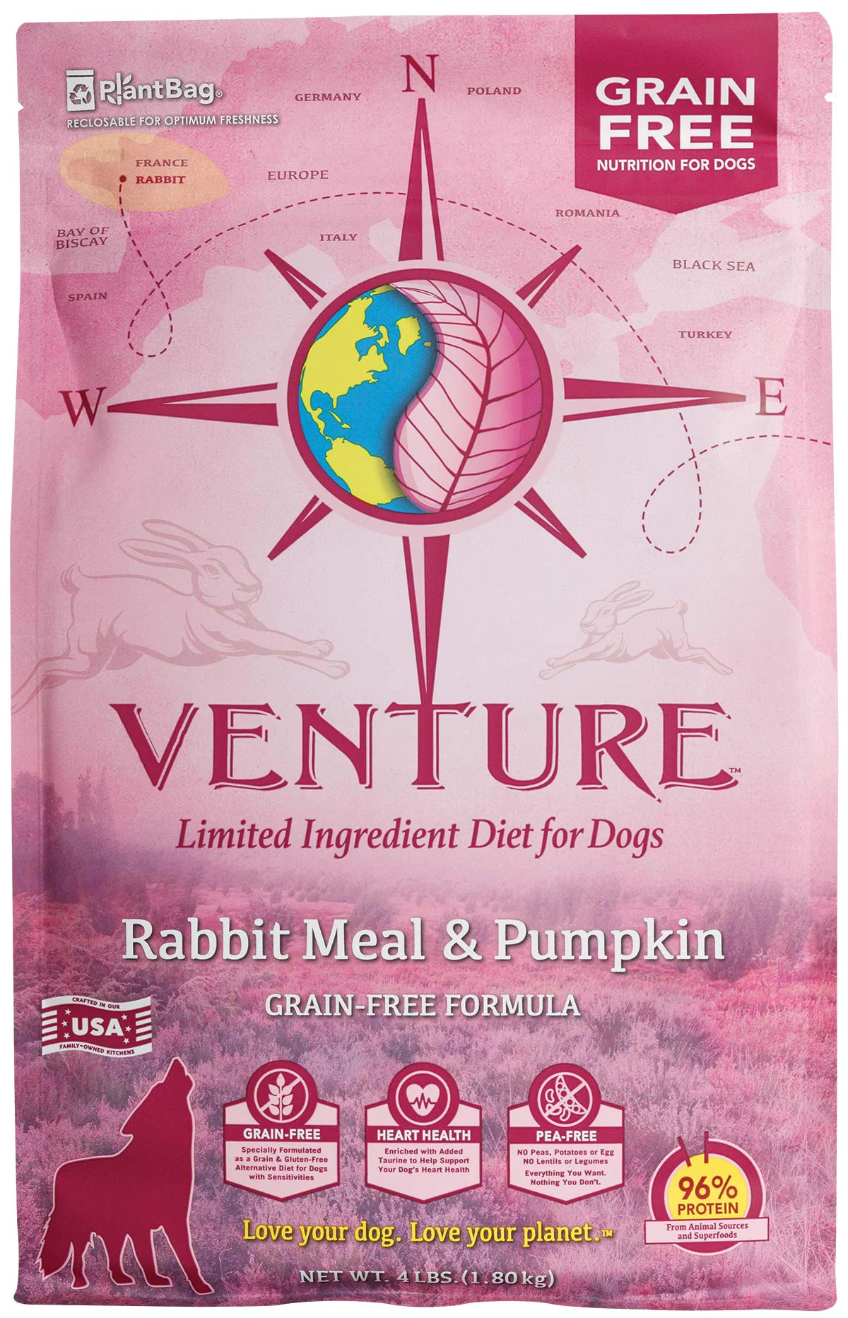 Crafted Earthborn Holistic Venture Limited Ingredient Diet Grain Dry Dog Food – Rabbit Meal Pumpkin Easy-to-Use