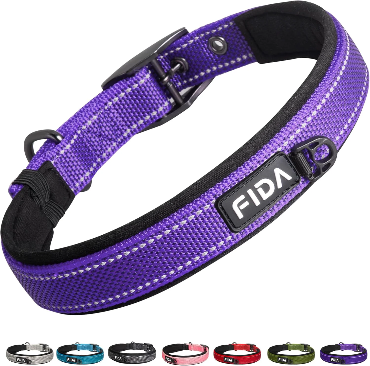 Carefully Designed Fida Heavy Duty Dog Collar Ultra Comfortable Soft Neoprene Padded Adjustable Reflective Nylon Pet Collar with Durable Metal Belt Buckle for Large Breeds L Purple Smart