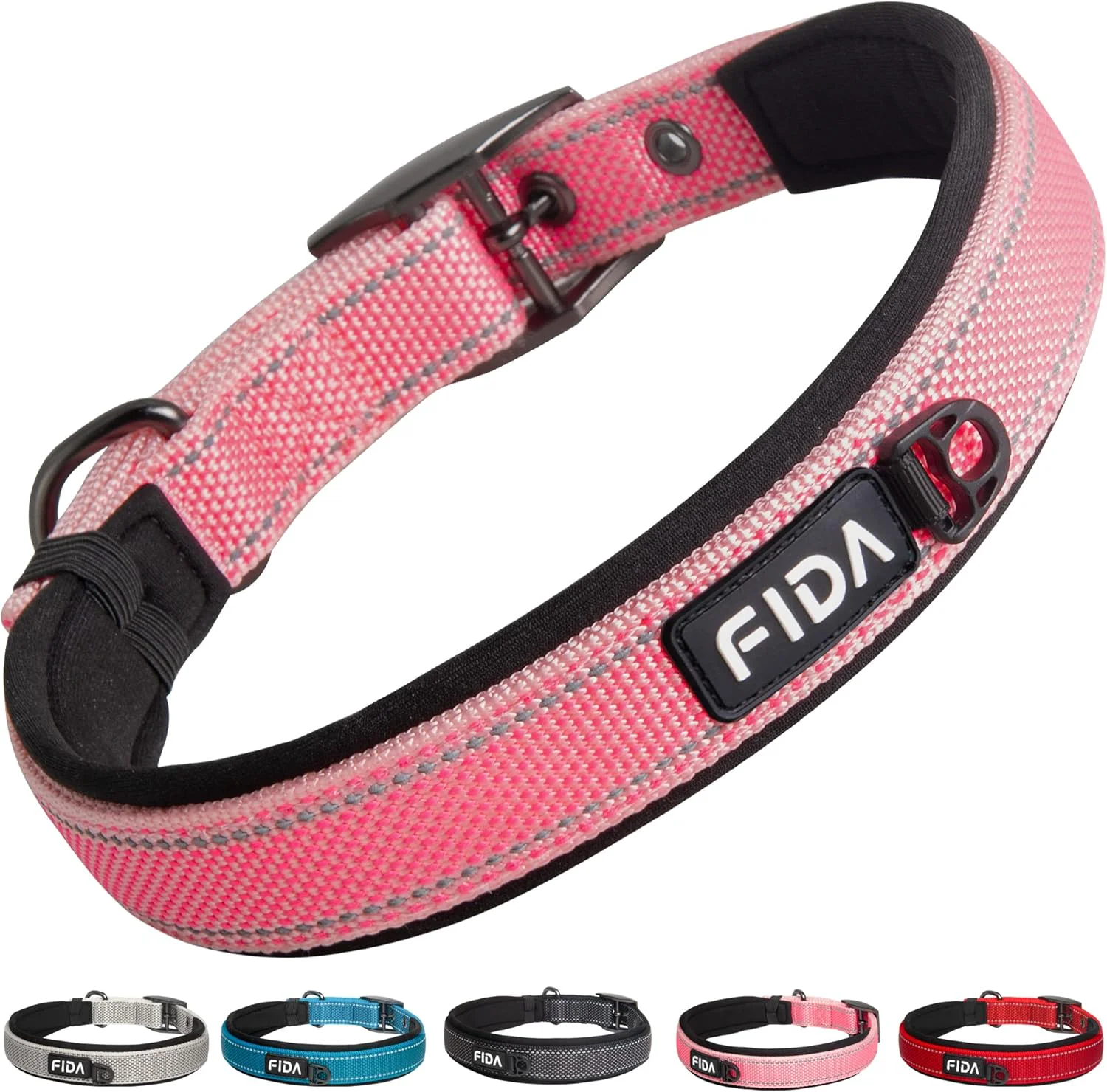 Prestigious Fida Heavy Duty Dog Collar Ultra Comfortable Soft Neoprene Padded Adjustable Reflective Nylon Pet Collar with Durable Metal Belt Buckle for Small Breeds S Pink Convenient