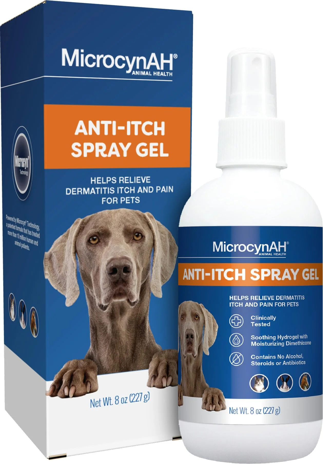 Safe MicrocynAH Anti-Itch Spray Gel for Dogs — Non-Toxic Moisturizing Dimethicone Vet- 8oz Detailed