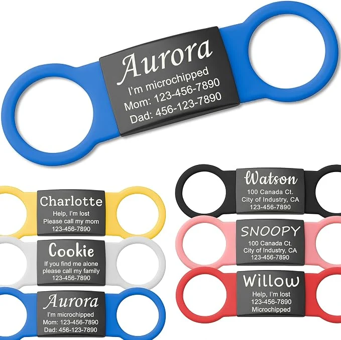 First-Class Anavia Slide On Silent Pet ID Tags S M L XL Personalized Black Stainless Steel Lightweight