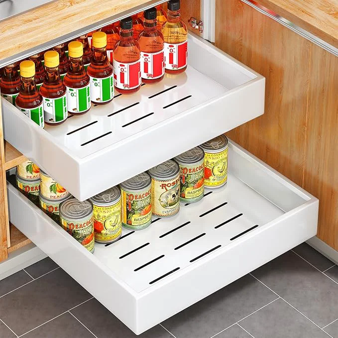Trendy Pull Out Cabinet Organizer with Nano Adhesive Heavy Duty Full-Extension Slide-Out Drawer for Kitchen Cabinet Organizers and Storage No Drill Roll out Pantry Shelf 15.8 W x 16.9 D x 3.1 H WhiteAbout ThisOverview Outstanding
