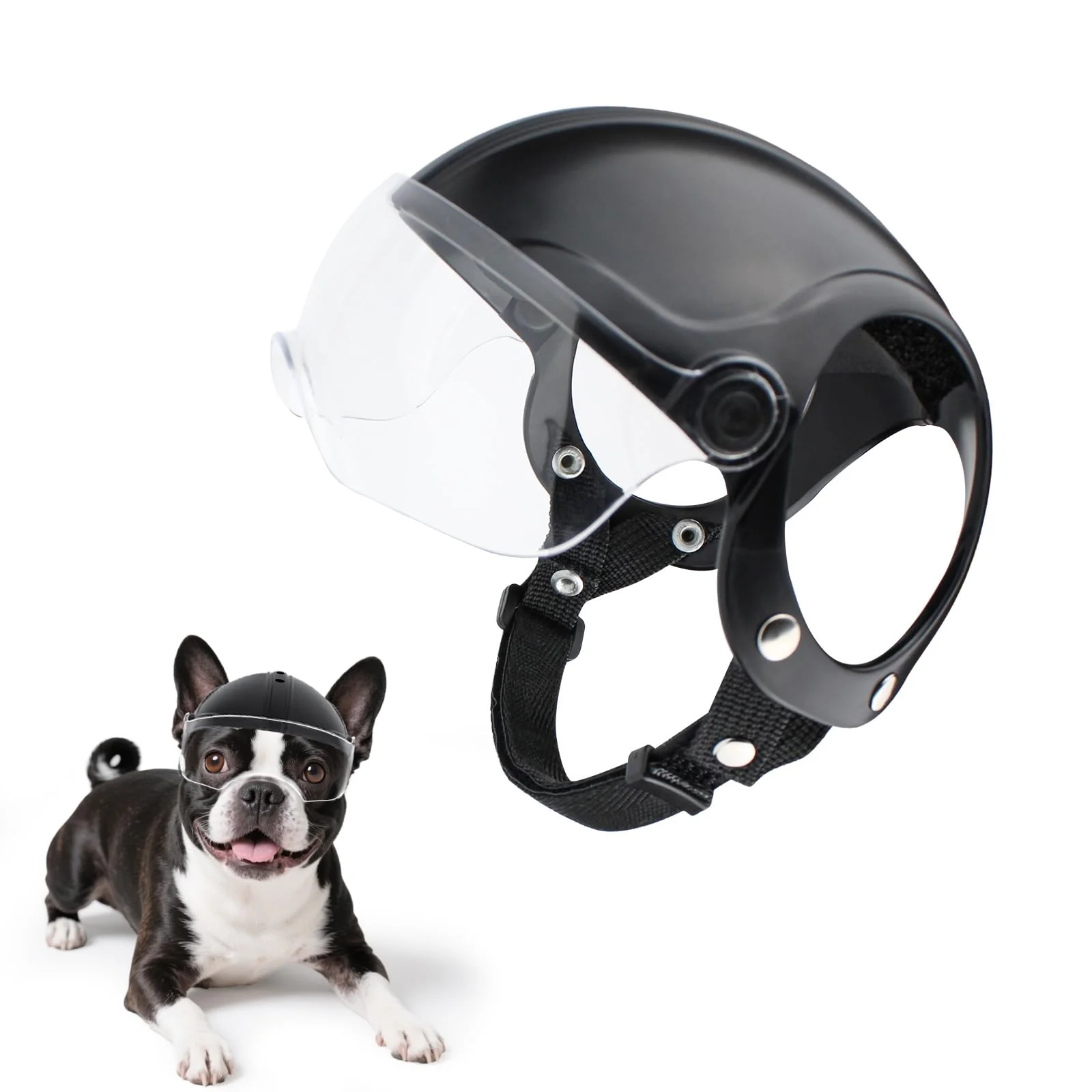 Modern Billionchains Dog Helmet for Small Breeds – Drop-Down Visor Comfort Fit Traditional