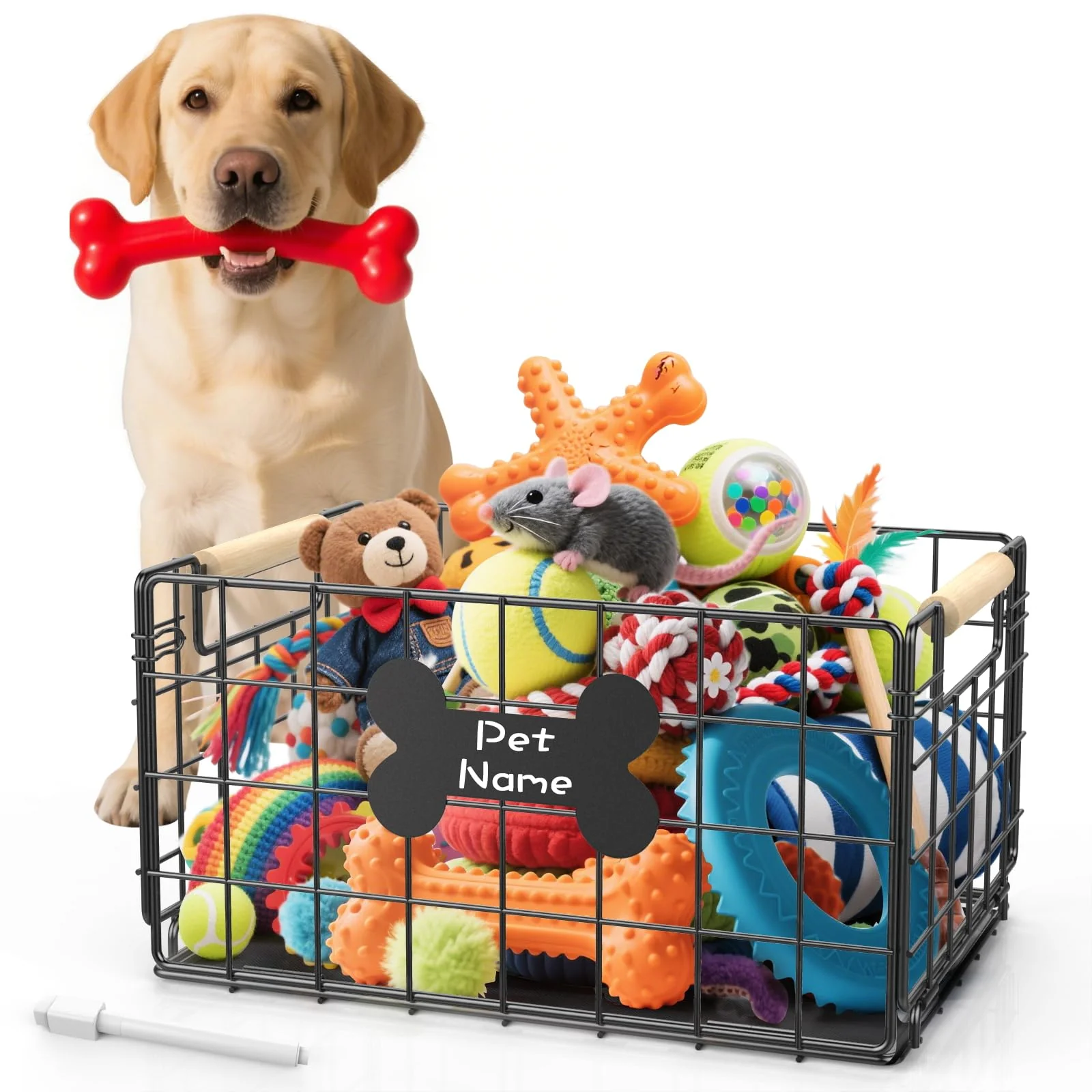 Excellent Tivray Dog Toy Basket — Chew-Proof Metal Toy Bin with Handles Foldable Storage Exclusive