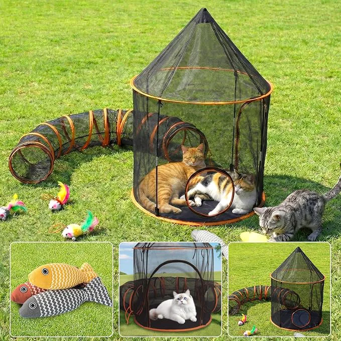 Expertly Made Outdoor Cat Enclosure with Tunnel Soft