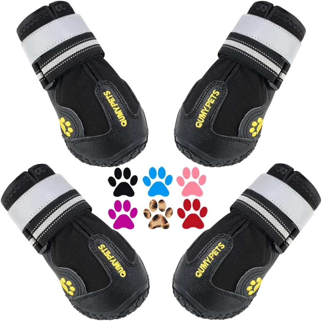 Certified QUMY Dog Shoes for Large Dogs Medium Dog Boots Paw Protectors for Winter Snowy Day Summer Hot Pavement Water-Resistant in Rainy Weather Outdoor Walking Indoor Hardfloors Skid-Resistant Sole Carefully Designed