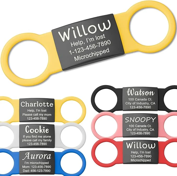 High-Quality Anavia Slide On Silent Pet ID Tags S M L XL Personalized Black Stainless Steel Secure