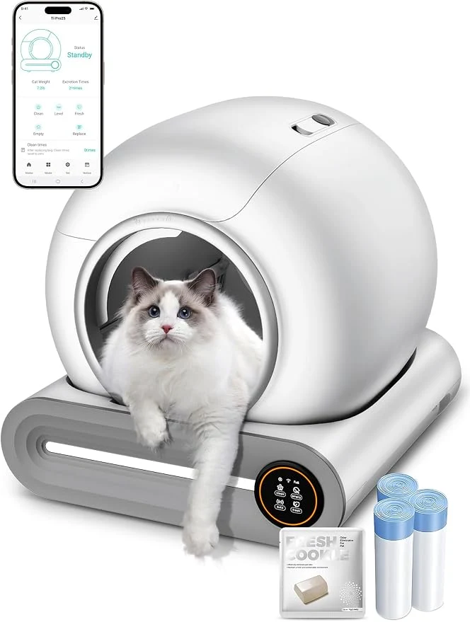 Luxury Automatic Litter Box 65L 9L Extra Large APP Control Deodorization 3 Rolls Reusable