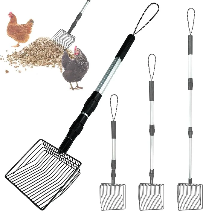 Powerful Chicken Poop Scooper 3 in 1 Adjustable Long Handle Litter Metal Scoop Heavy Durable
