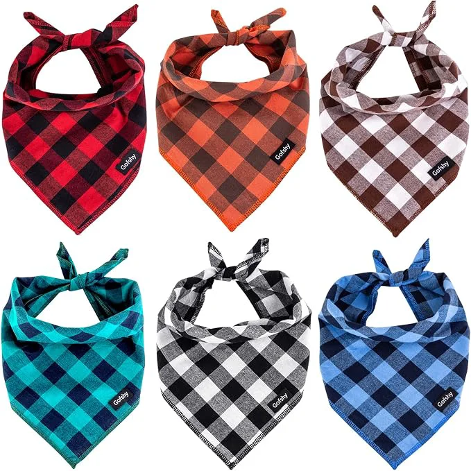 High-End Buffalo Plaid Dog Bandanas Fall Christmas Small 6PCS Dog Gifts Red Blue Green Reliable