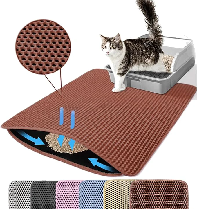 Next-Generation Cat Litter Mat 24x18 Inches Large Double Layer Honeycomb Cat Litter Trapping Practical