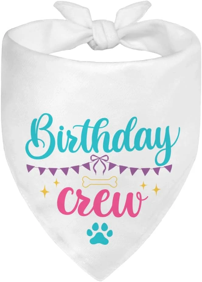 Unique Birthday Crew White Dog Bandana Cute Pet Scarf Expertly Made