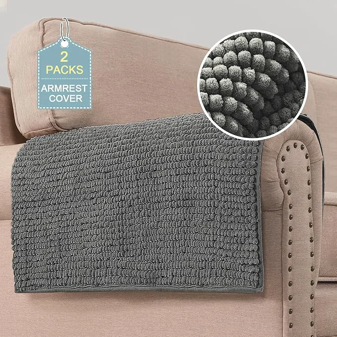 Genuine H.VERSAILTEX Plush Chenille Couch Armrest Cover 2 Packs Thick and Soft Sofa Comfortable