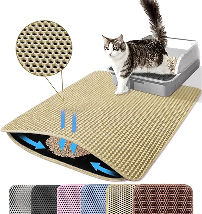 Verified Jumbo Cat Litter Mat 46x26 Inches Double Layer Honeycomb Litter Trapping Mat Detailed