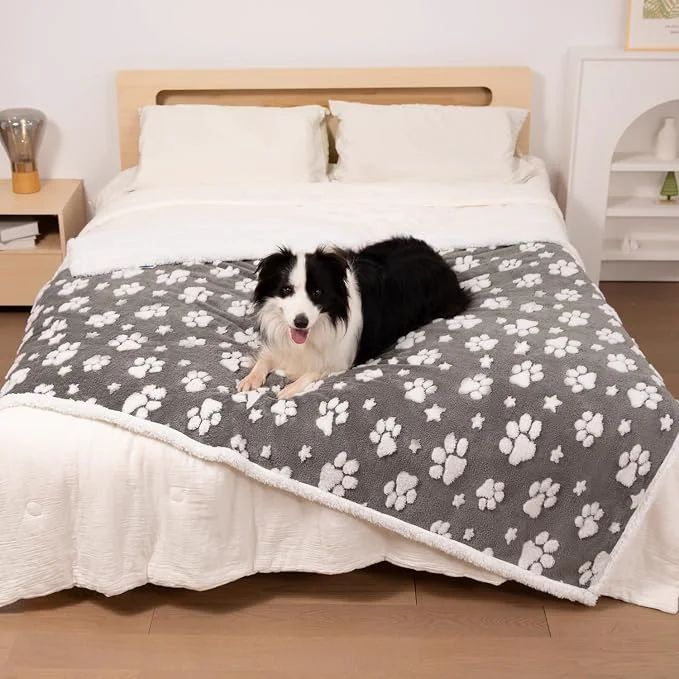 Selected Waterproof Blanket for Dog Cat or Adult Cute 3D Textured Paw Dog Blanket for Fine