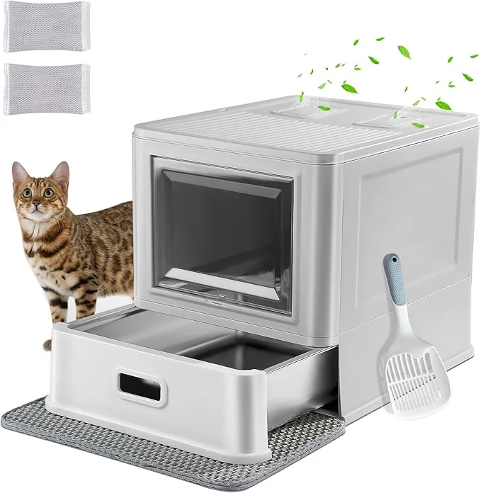 Crafted Marchul Enclosed Stainless Steel Cat Litter Box Durable