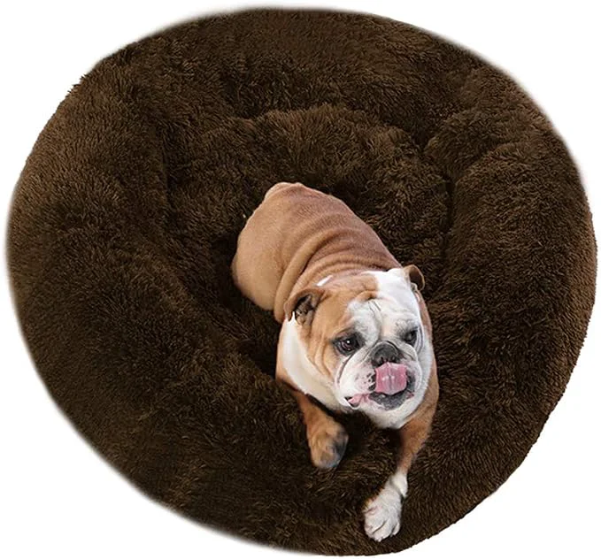 Selected BODISEINT Faux Fur Dog Bed Shag Round Anti-Anxiety Pet Calming Doughnut Cuddler Healthy
