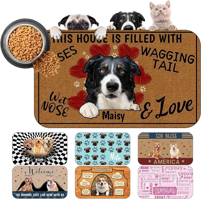 Official Personalized Dog Cat Mat with Name Photo Custom Placemat Feeding Mats Minimalist